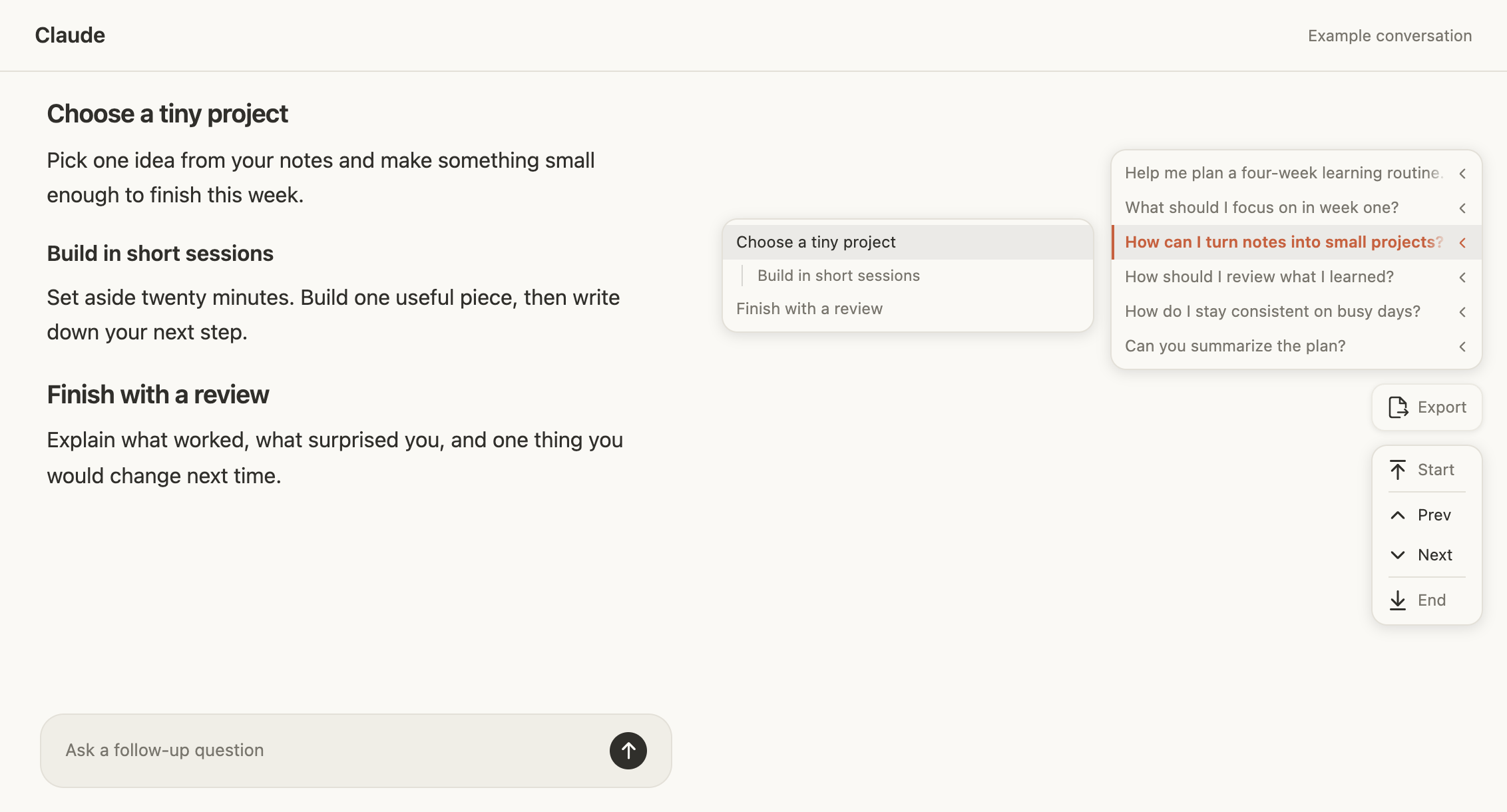 ChatPick answer section menu beside the question directory