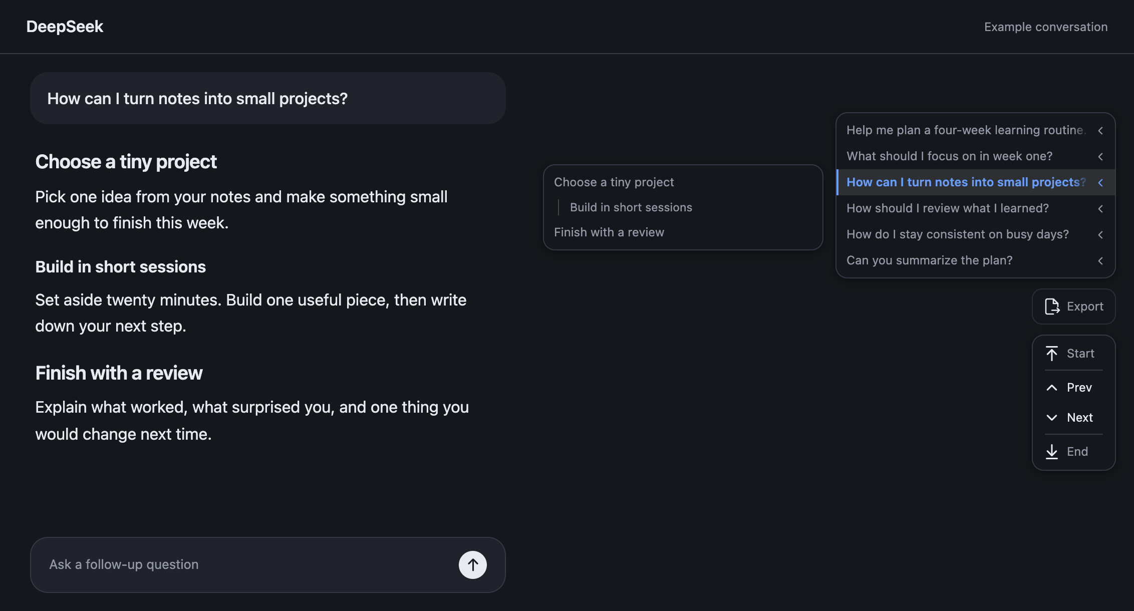 ChatPick navigation on a dark example chat page
